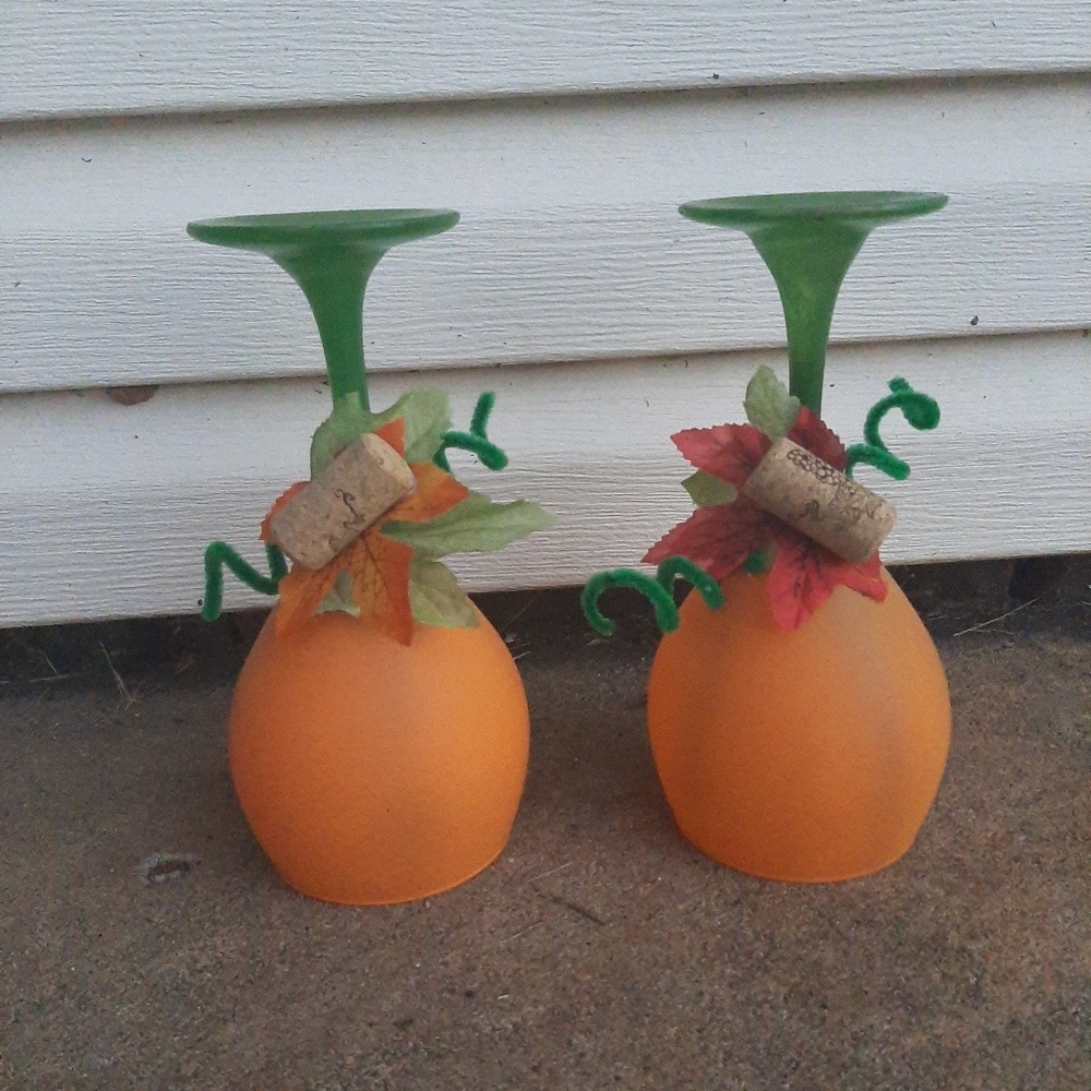 Decorative  pumpkin wine glass candle holders